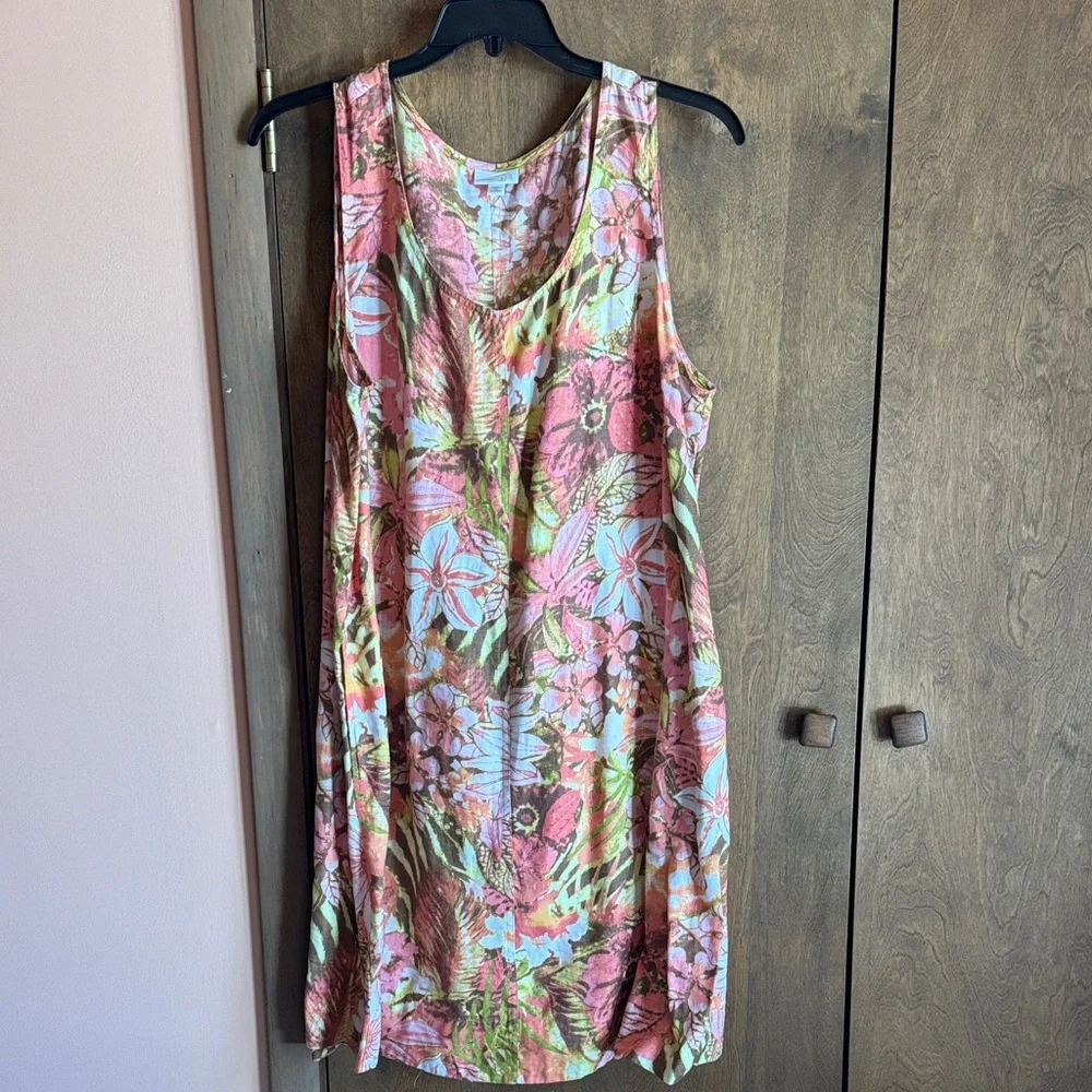 J. Jill Linen Floral Midi Dress - Pink and Green - Picture 2 of 12